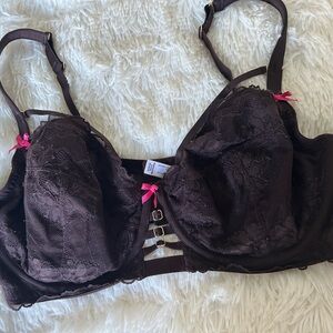 Cacique, with Lane Bryant, unlined, curvy, balconette,40DDD, brown,”strappy” bra